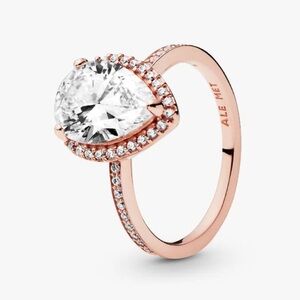 Pandora Sparkling Teardrop Halo Ring 14k Rose Gold Plating & Cubic Zirconia